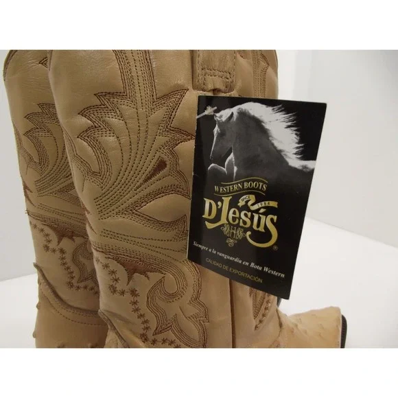 D'Jesus Women's 7 Men's 6 Ostrich Print Beige Tan Wedding Dance Western Cowboy